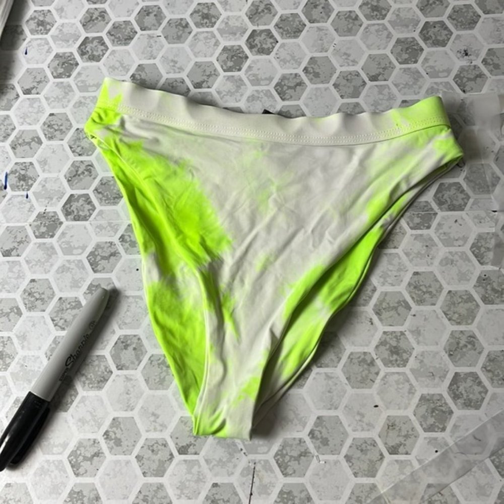 XS Green White Tye Dye High Rise Bikini Swimsuit Bottoms